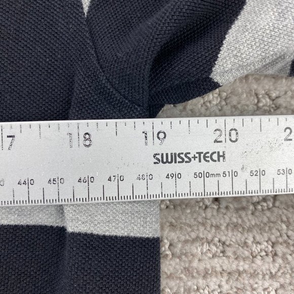 Tommy Hilfiger Polo Shirt Men Medium M Black Gray Stripe Casual Golf Embroidered - Picture 7 of 8